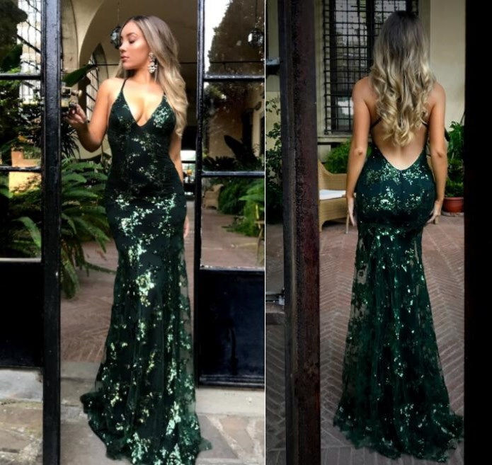 Green sequin prom dress new design dress prom sparkly evening dress Y6652