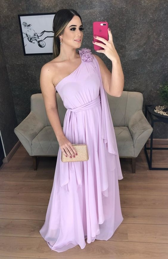 One Shoulder A-line Prom Dress,Wedding Guest Outfit - VelvetHem