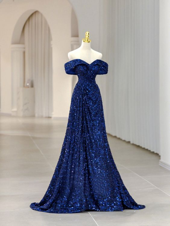 A-Line Evening Dress Elegant Dress Formal Sleeveless Off Shoulder Sequined with Glitter Sequin Y5789 - VelvetHem