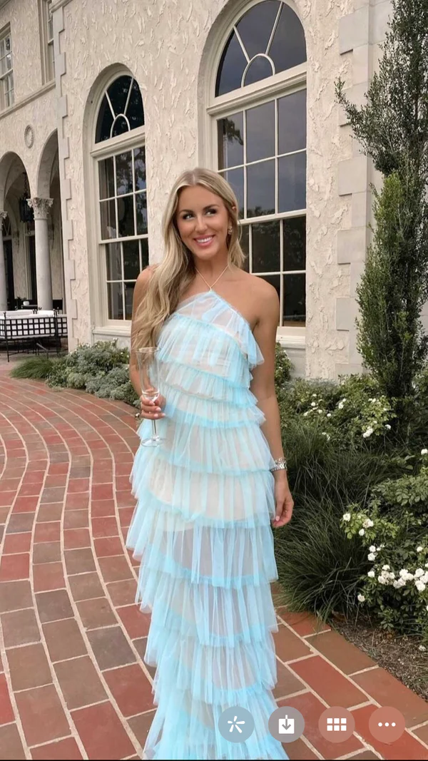 Gorgeous Floor-Length Halter Tulle Prom Dress With Layers ,Tulle Formal Gown - VelvetHem