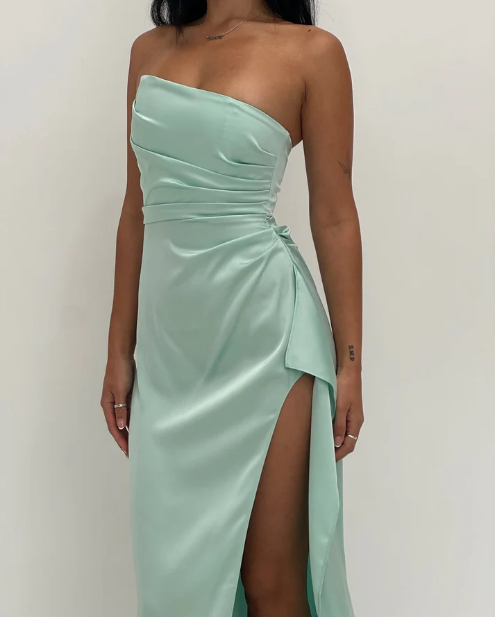 Elegant Strapless High Slit Long Prom Dress Formal Party Dress - VelvetHem