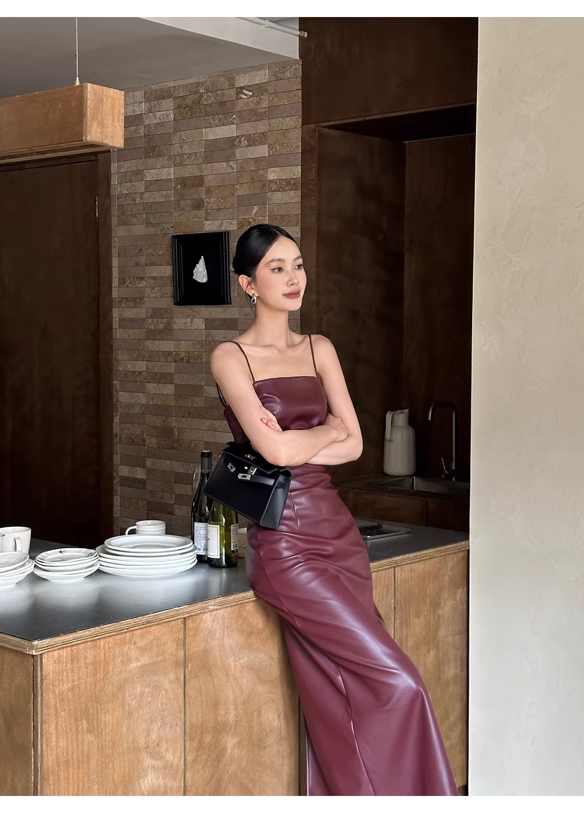 Fashion Spaghetti Straps Burgundy Sheath Long Party Dress Birthday Evening Dress - View 2 | VelvetHem