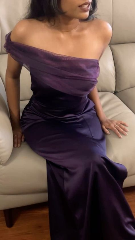 Sexy One Shoulder Satin Mermaid Evening Dress Purple Long Wedding Guest Dress