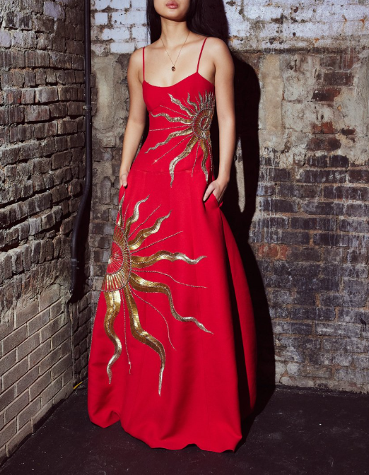 Gorgeous Red Satin Gold Sequins Prom EVening Dress,Formal Party Gown - View 4 | VelvetHem