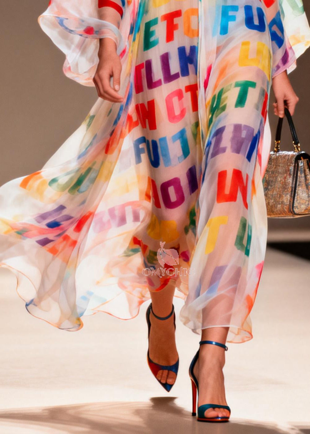 Rainbow Letter Print Chiffon Beach Dress Oversized Summer