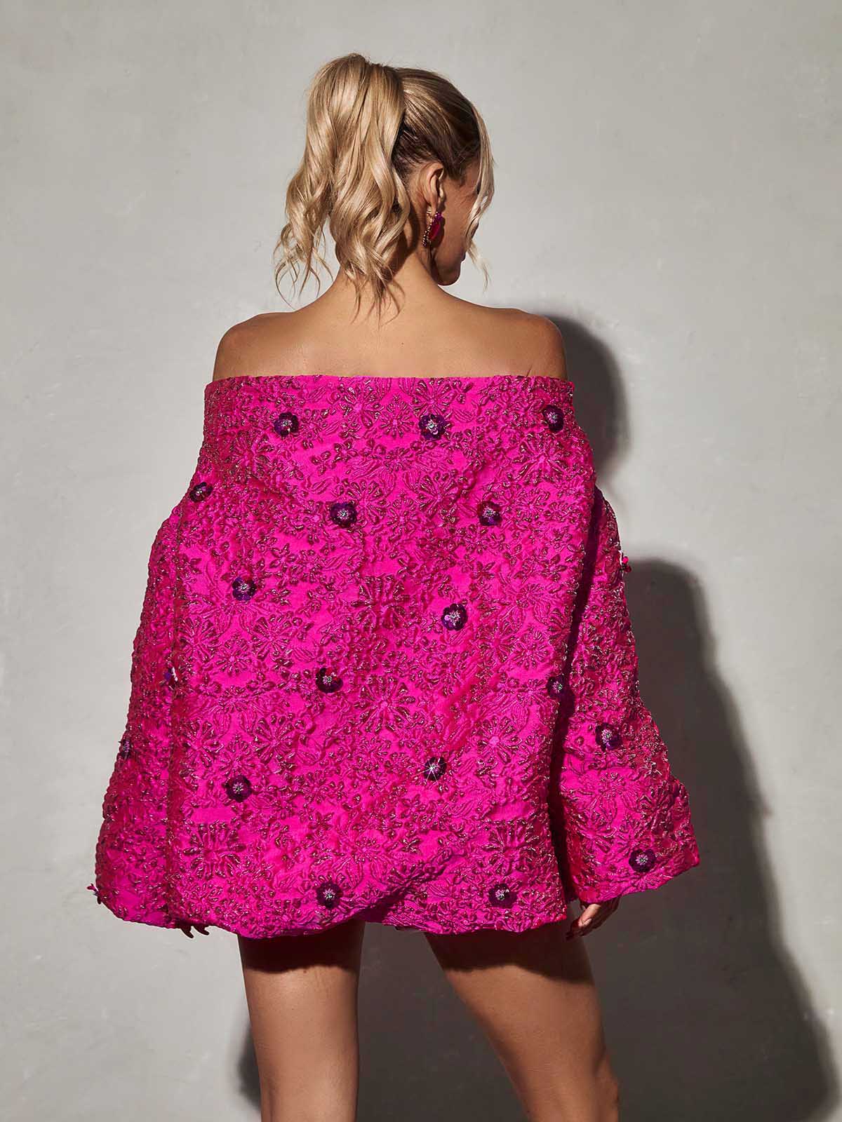 Ravina Long Sleeve Jacquard Mini Dress