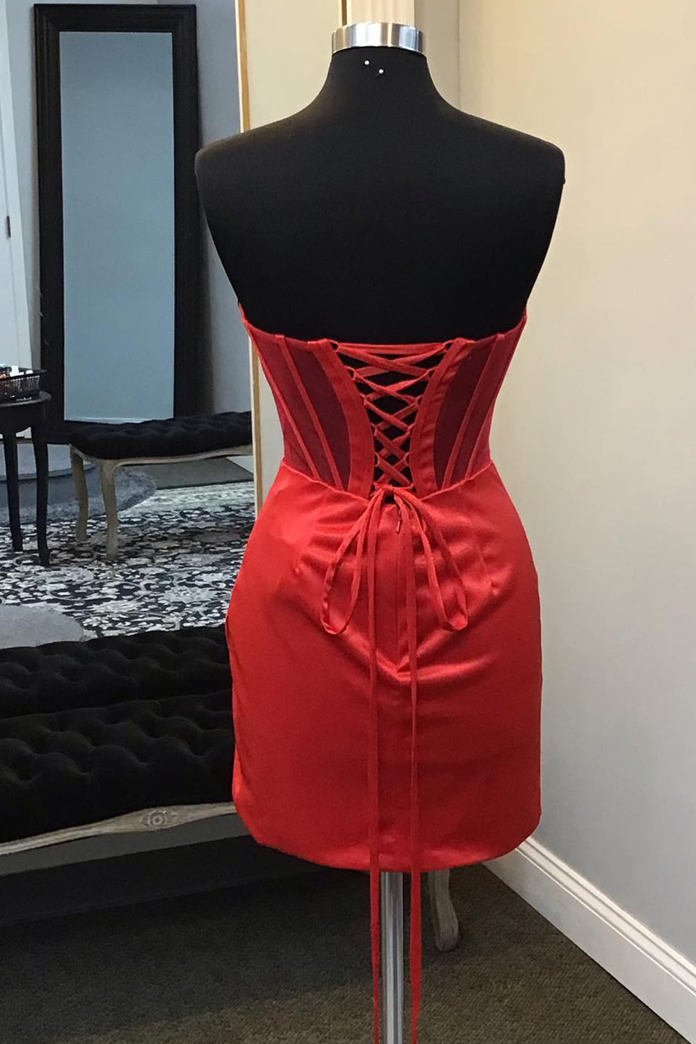 Red Homecoming Dresses Corset Asymmetrical Tight Short Cocktail Dresses