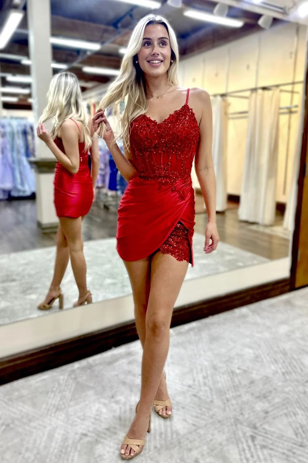 Red Homecoming Dresses Corset Tight Short Corset Prom Dress with Lace