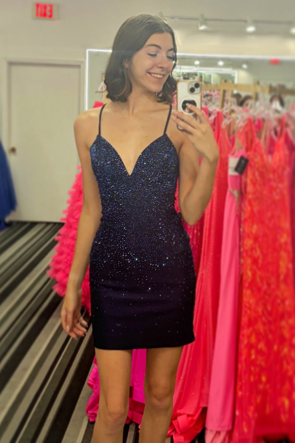 Red Homecoming Dresses Spaghetti Straps Beaded Backless Tight Prom Dress