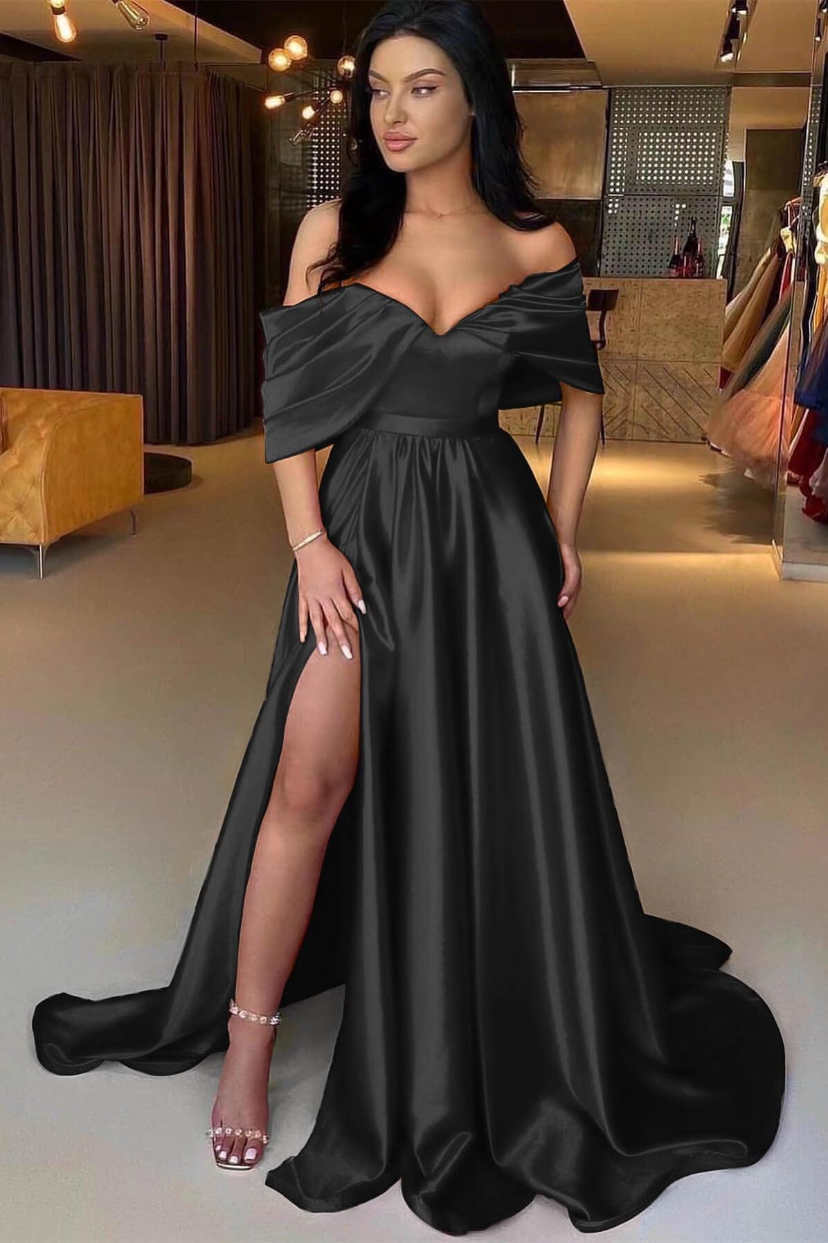 Red Prom Dress A Line Off the Shoulder Strapless Long Evening Formal Dress With Split