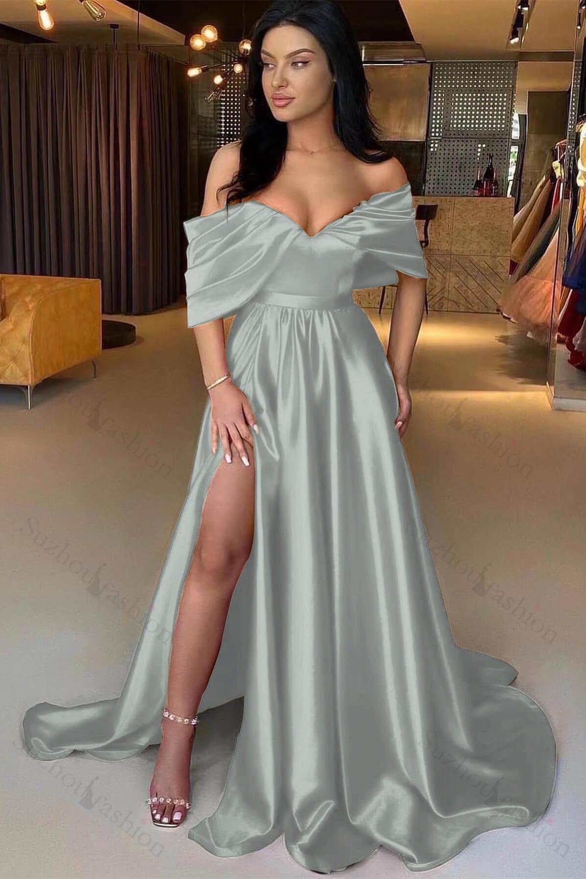 Red Prom Dress A Line Off the Shoulder Strapless Long Evening Formal Dress With Split