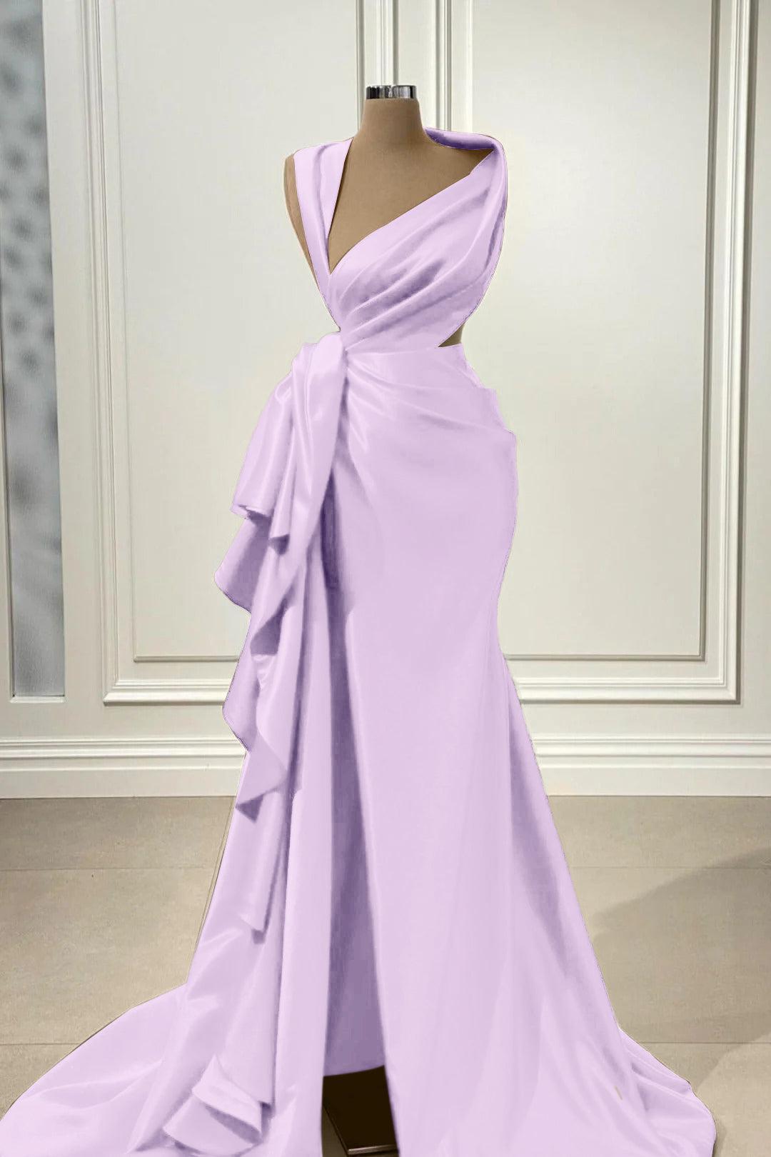 Red Prom Dress Charmeuse Sleeveless Long Evening Formal Dress With High Slit