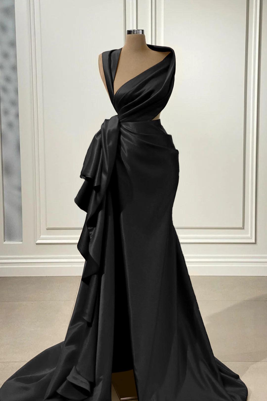Red Prom Dress Charmeuse Sleeveless Long Evening Formal Dress With High Slit