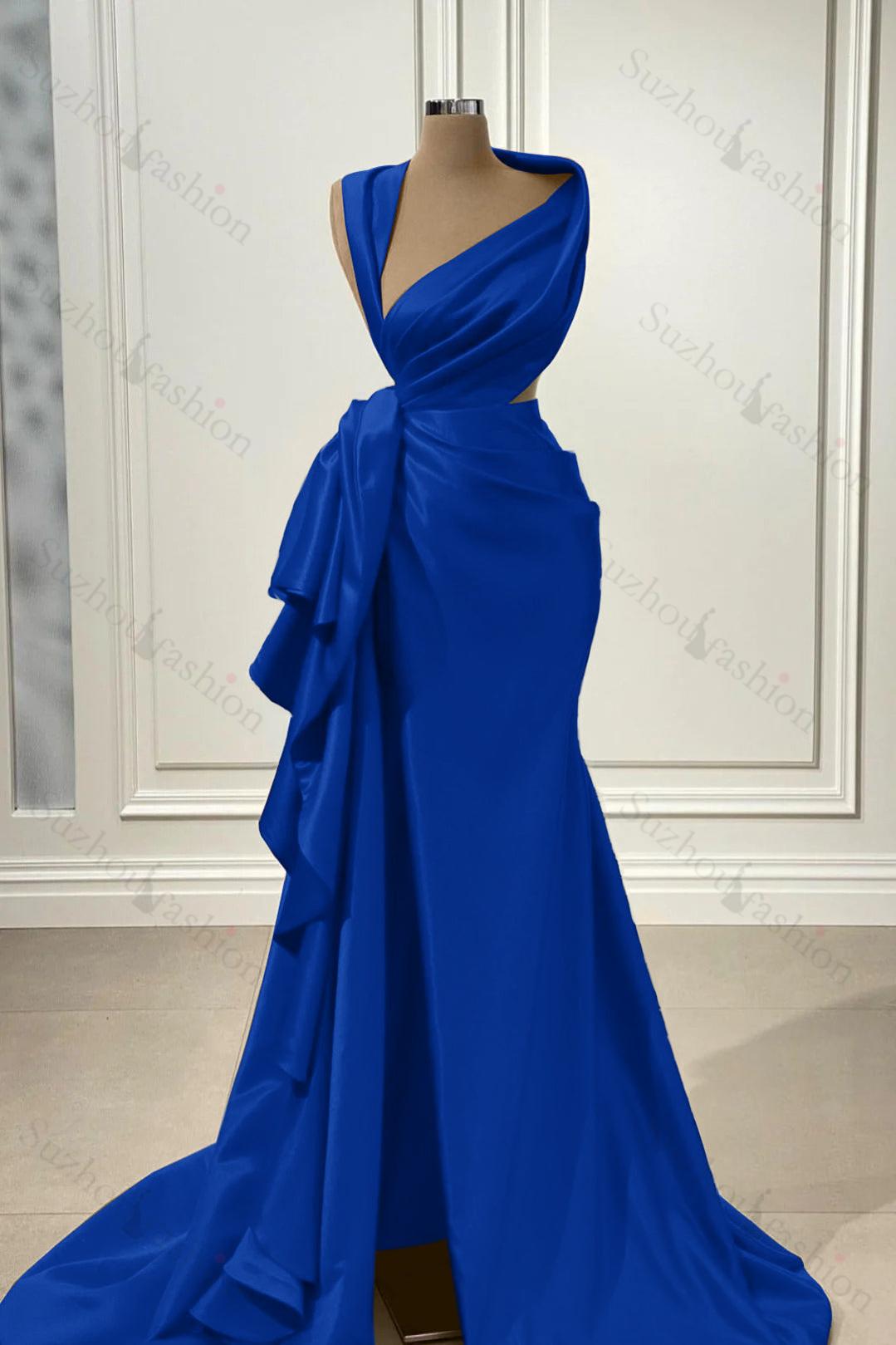 Red Prom Dress Charmeuse Sleeveless Long Evening Formal Dress With High Slit