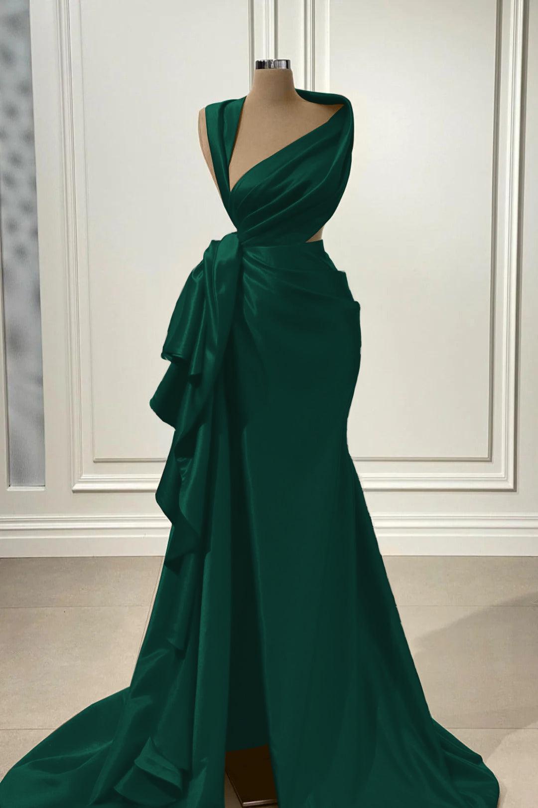 Red Prom Dress Charmeuse Sleeveless Long Evening Formal Dress With High Slit