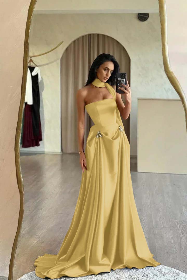 Red Prom Dress Strapless A Line Sleeveless Floor Length Satin Simple Formal Dress With Sash