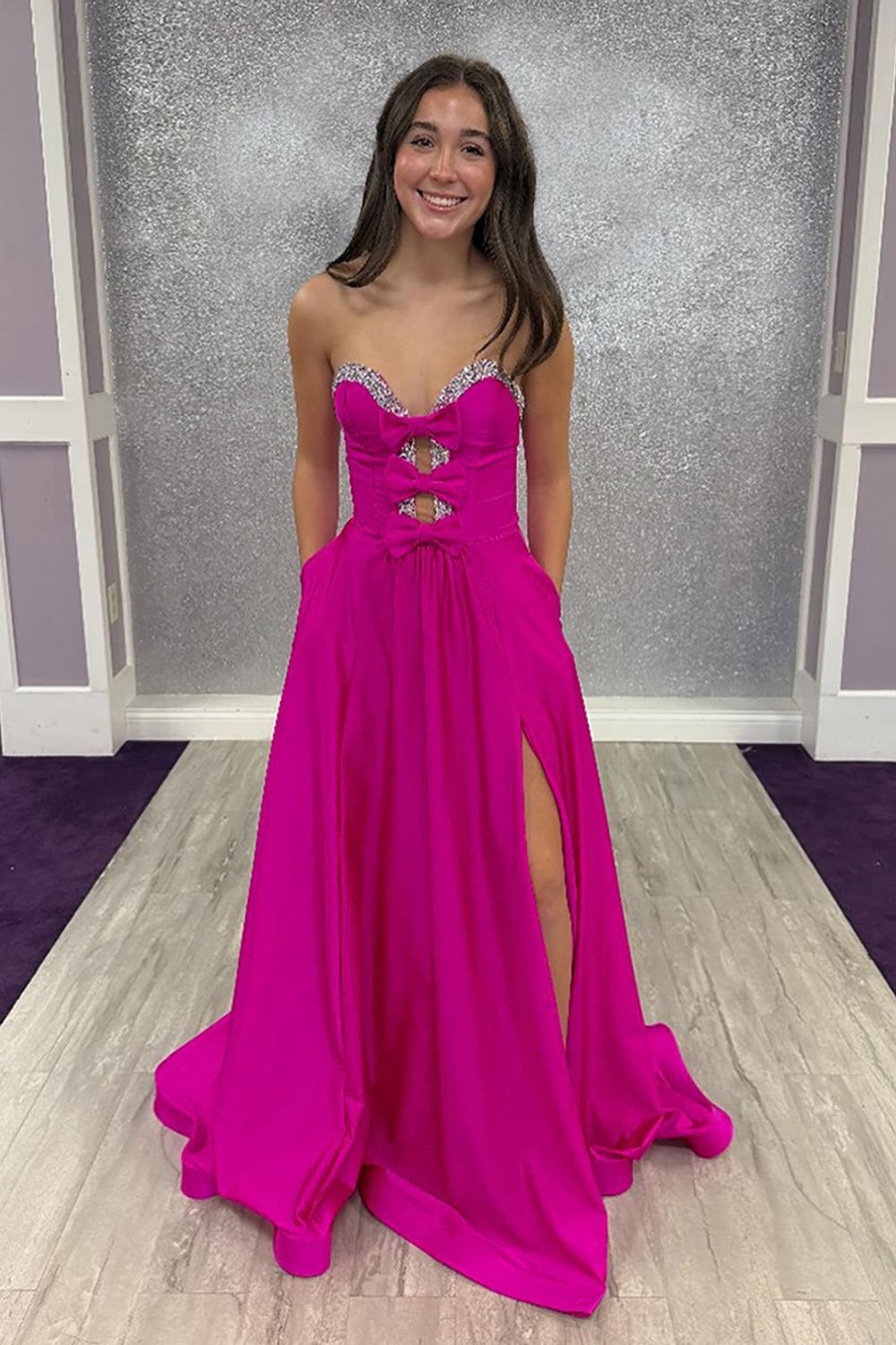 Suzhoufashion Red Satin Prom Dress Sweetheart A Line Long Formal Dress With Bows