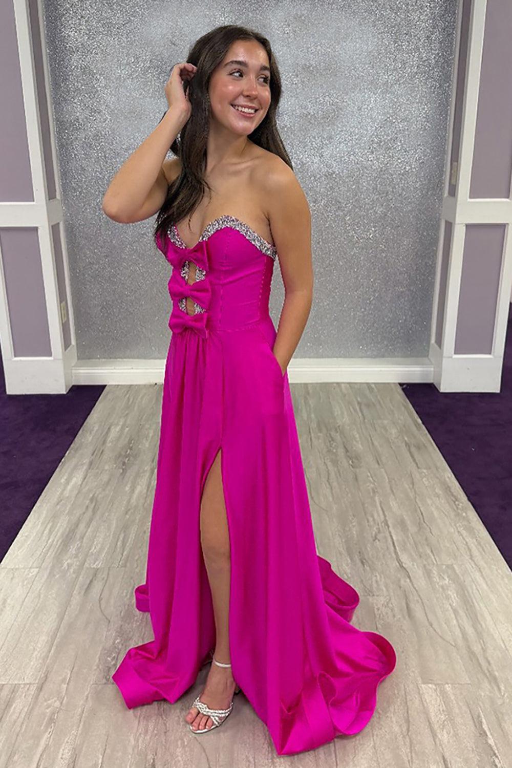 Suzhoufashion Red Satin Prom Dress Sweetheart A Line Long Formal Dress With Bows