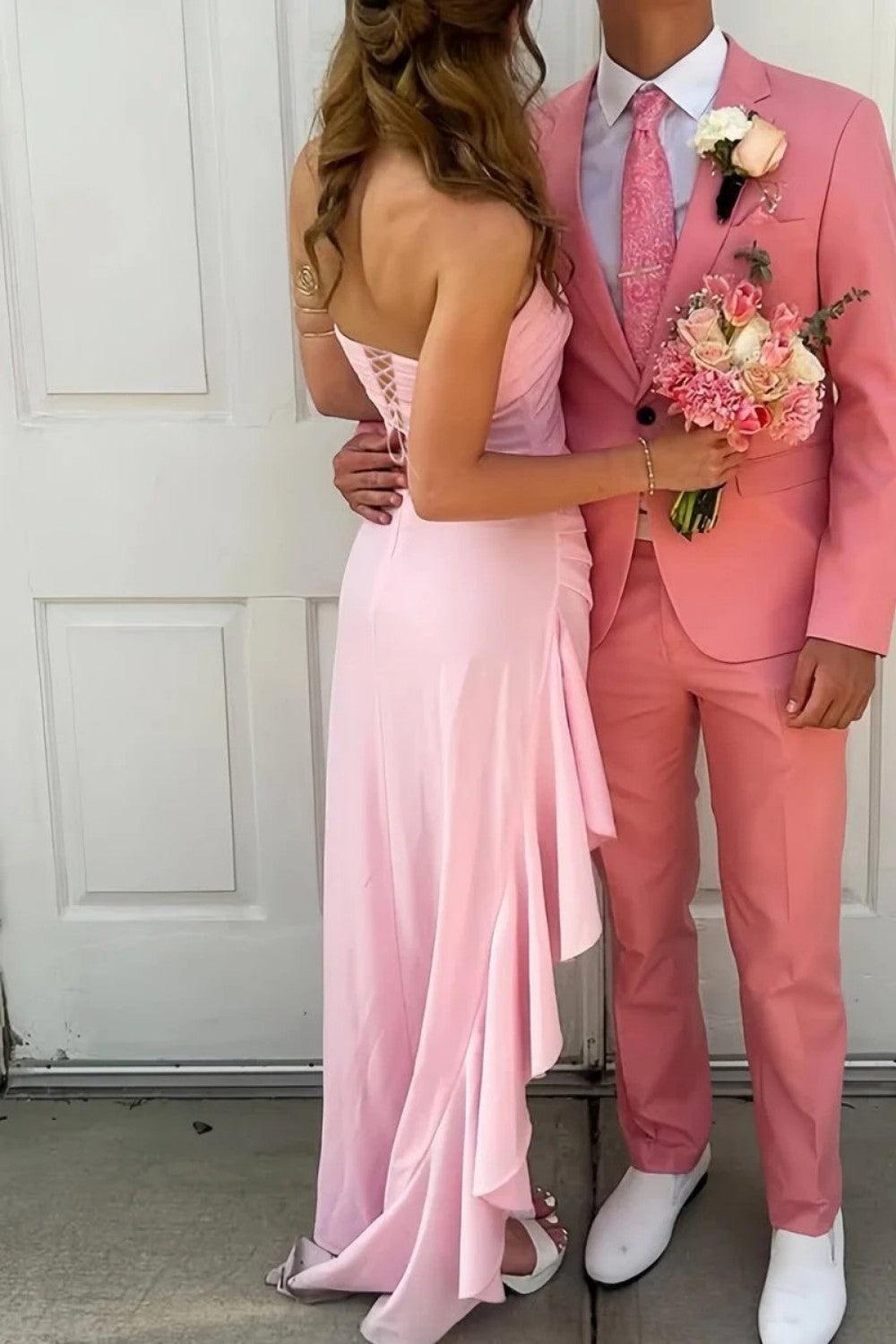 Suzhoufashion Red Strapless Ruched Strapless Long Mermaid Prom Dress With High Slit Formal Evening Gown