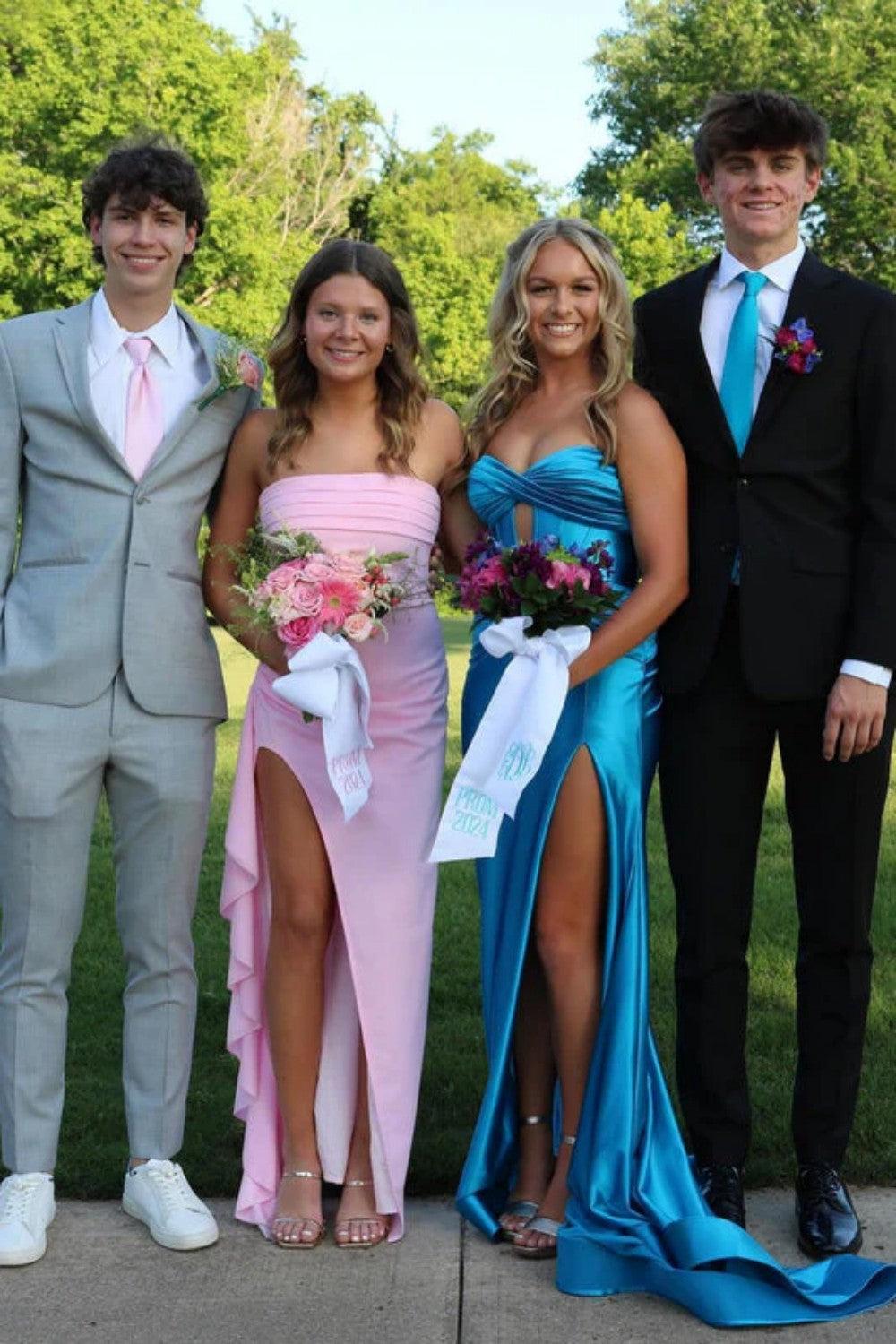 Suzhoufashion Red Strapless Ruched Strapless Long Mermaid Prom Dress With High Slit Formal Evening Gown