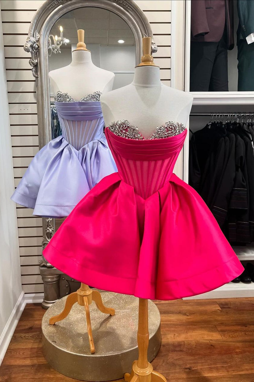 Red A-Line Sweetheart Short Satin Homecoming Dress With Beading - VelvetHem