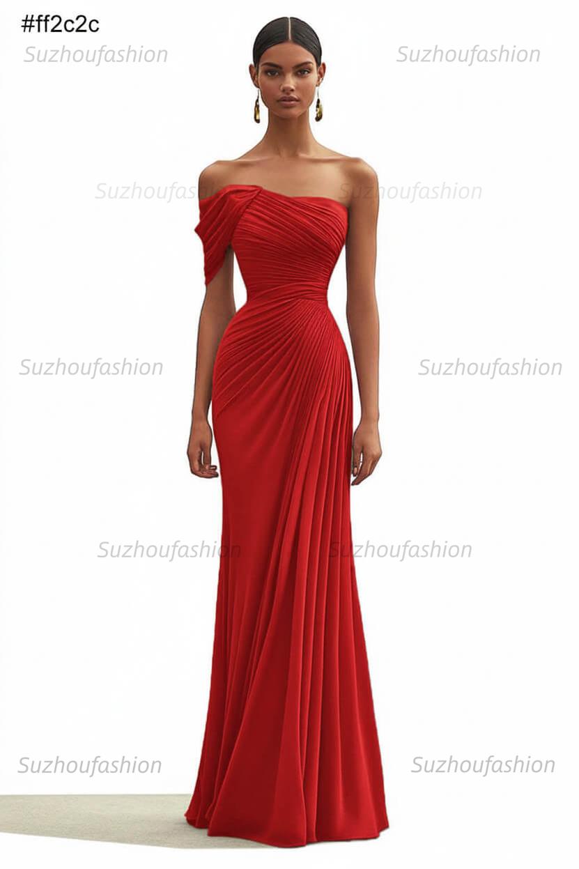 One Shoulder Ruched Mermaid Dark Green Wedding Guest Dress Long Formal Dress