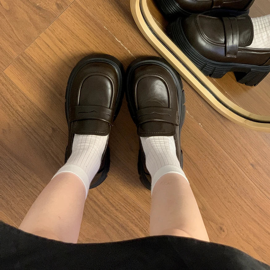 British Style Fur Platform Preppy All-Match Dress Creepers Autumn Oxfords Loafers - VelvetHem