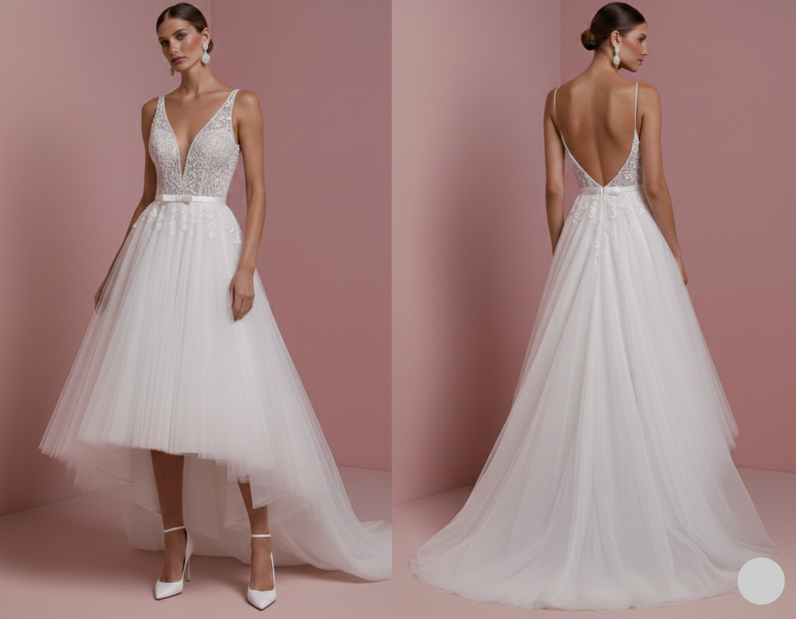 Retro Wedding Dress 1950s Style Lace Long Illusion Neckline