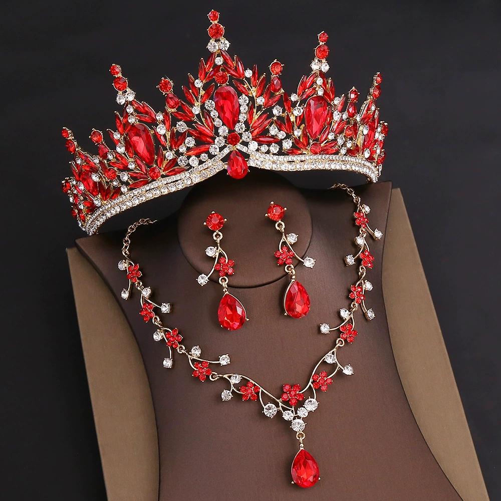 Rhinestone Headpiece Quinceanera Dress Accessories Birthday Wedding Necklace, Earrings And Crown Three Piece Set