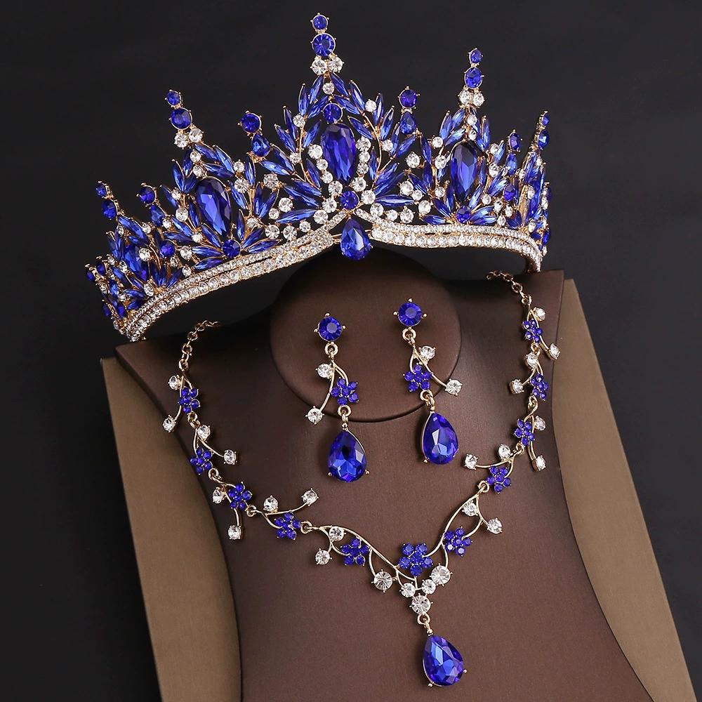 Rhinestone Headpiece Quinceanera Dress Accessories Birthday Wedding Necklace, Earrings And Crown Three Piece Set