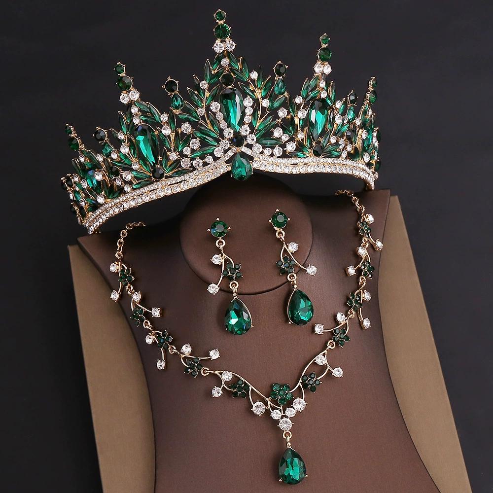 Rhinestone Headpiece Quinceanera Dress Accessories Birthday Wedding Necklace, Earrings And Crown Three Piece Set