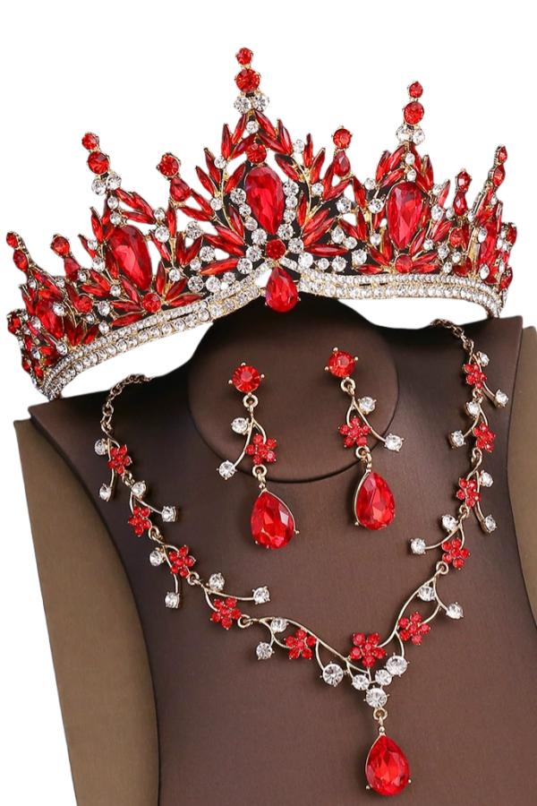 Rhinestone Headpiece Quinceanera Dress Accessories Birthday Wedding Necklace, Earrings And Crown Three Piece Set