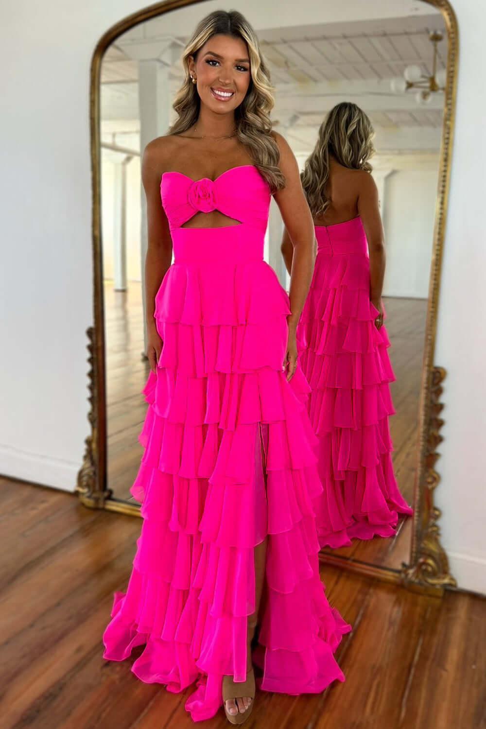 Black Prom Dress White Prom Dress Sweetheart Ruffled Long Formal Dress With Slit