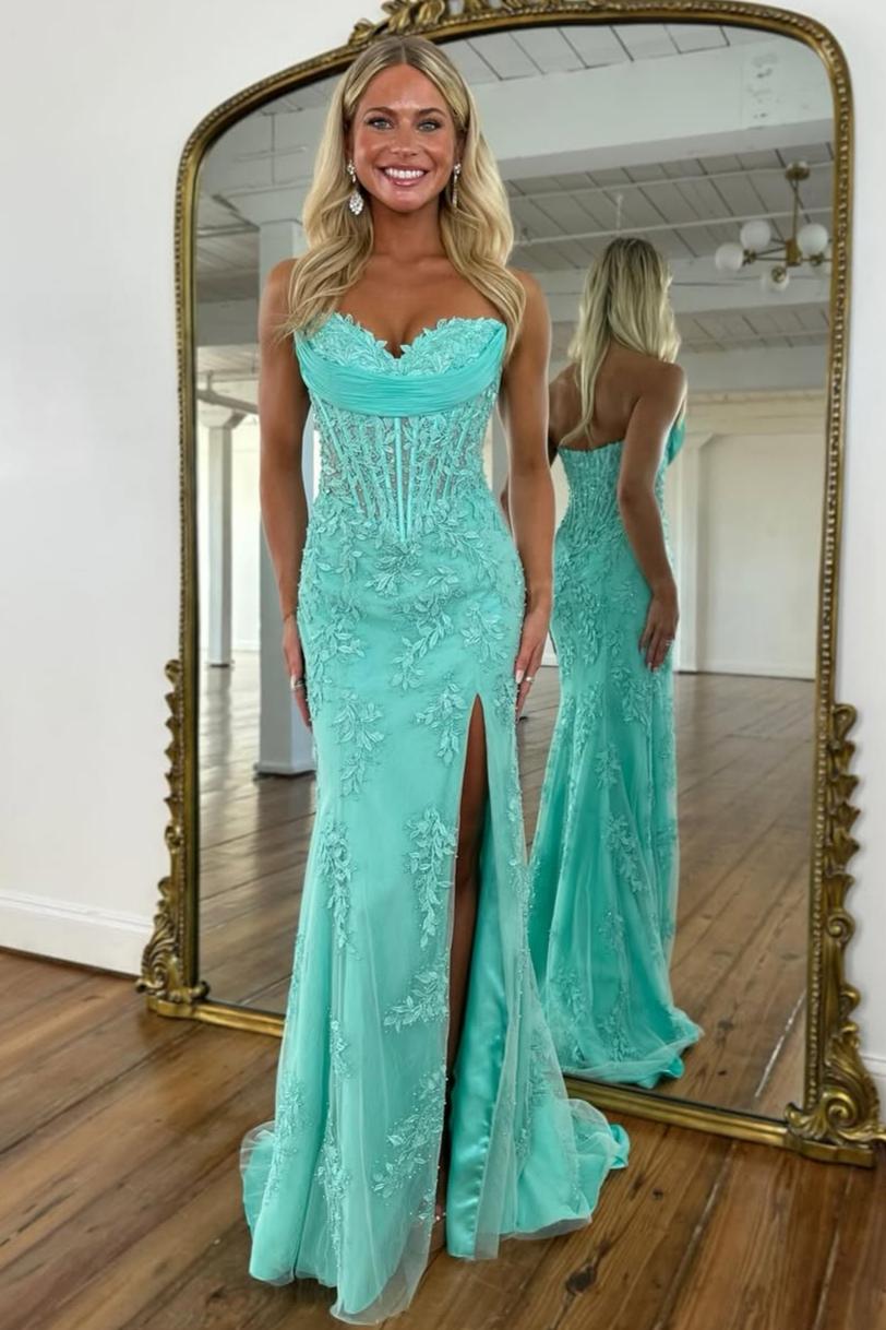 Charming Mermaid Sweetheart Yellow Corset Prom Dress with Appliques