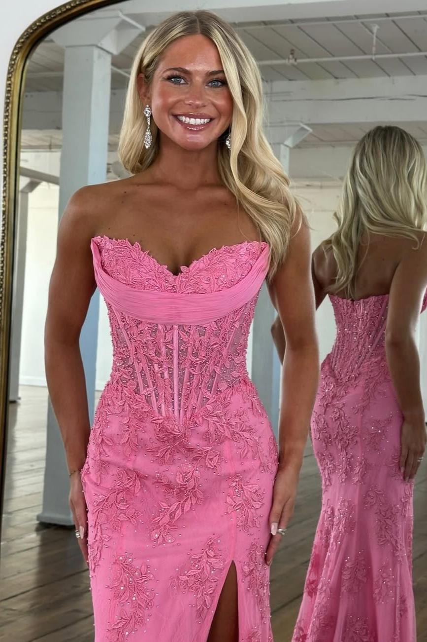 Charming Mermaid Sweetheart Yellow Corset Prom Dress with Appliques
