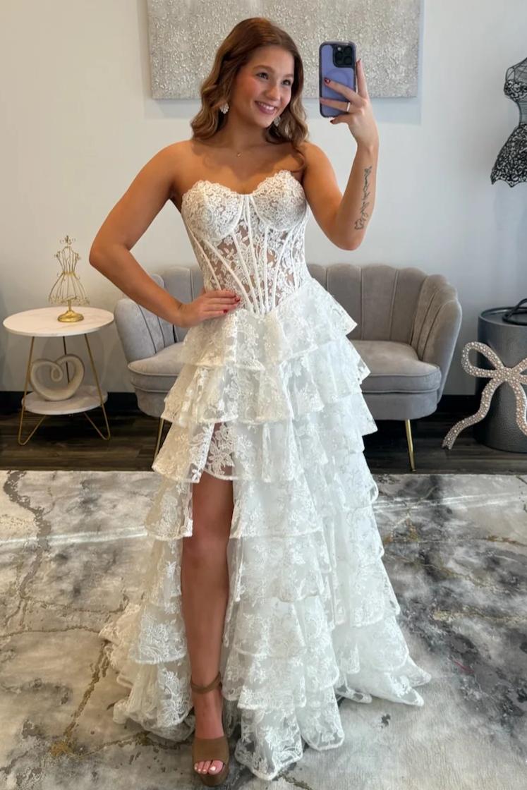 Gorgeous A Line Sweetheart Black Corset Prom Dress with Appliques Ruffles