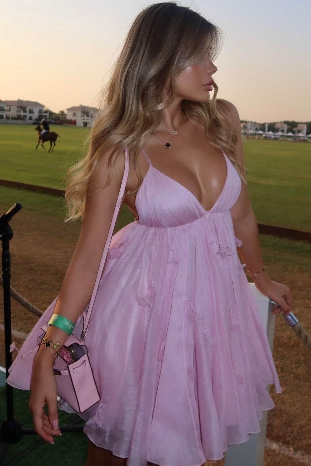 Romantic Pink Floral Bow Spaghetti Straps A-Line Mini Homecoming Dress