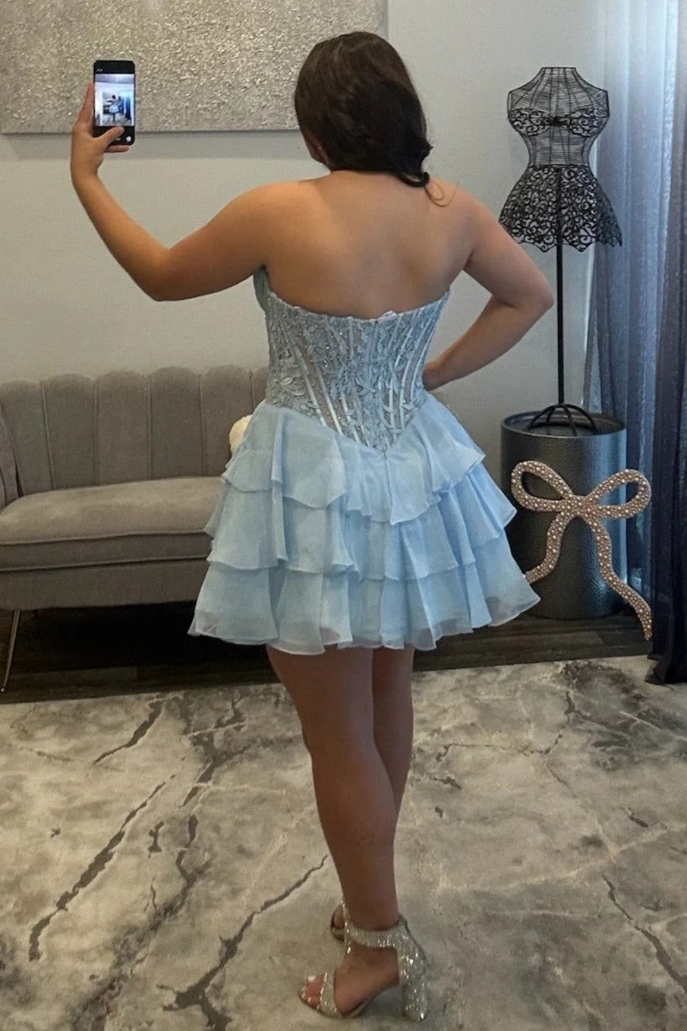 Pretty A Line Sweety Pink Corset Homecoming Dress with Appliques Beading