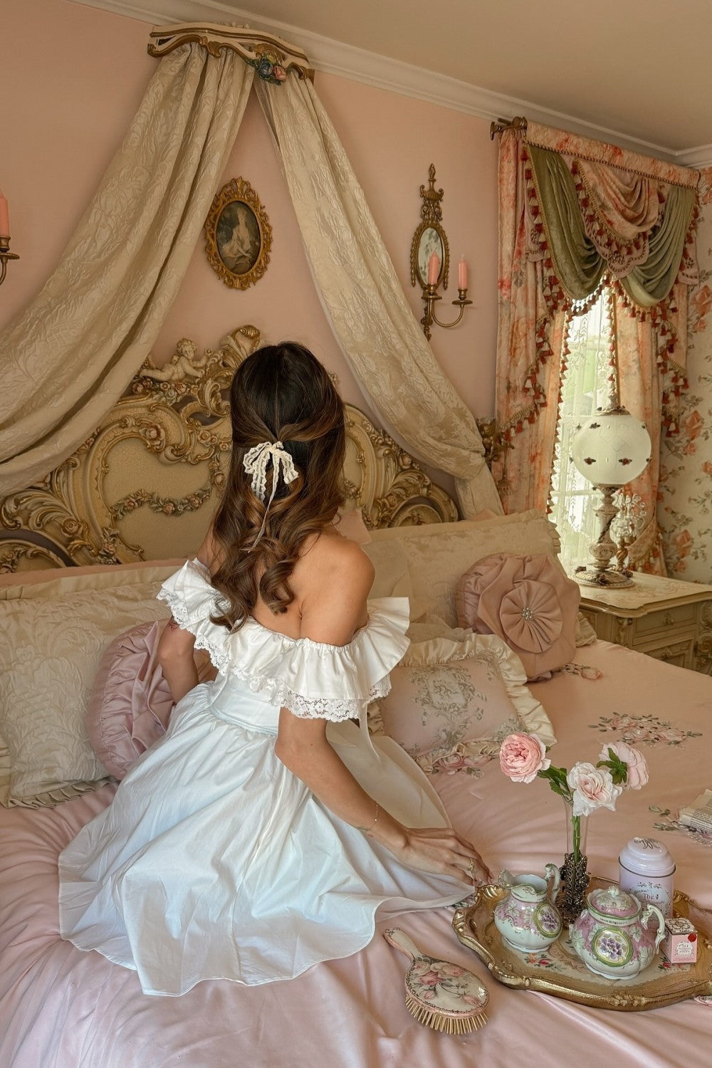 Romantic White Off-the-Shoulder Homecoming Dress with Bow Front and Lace Details