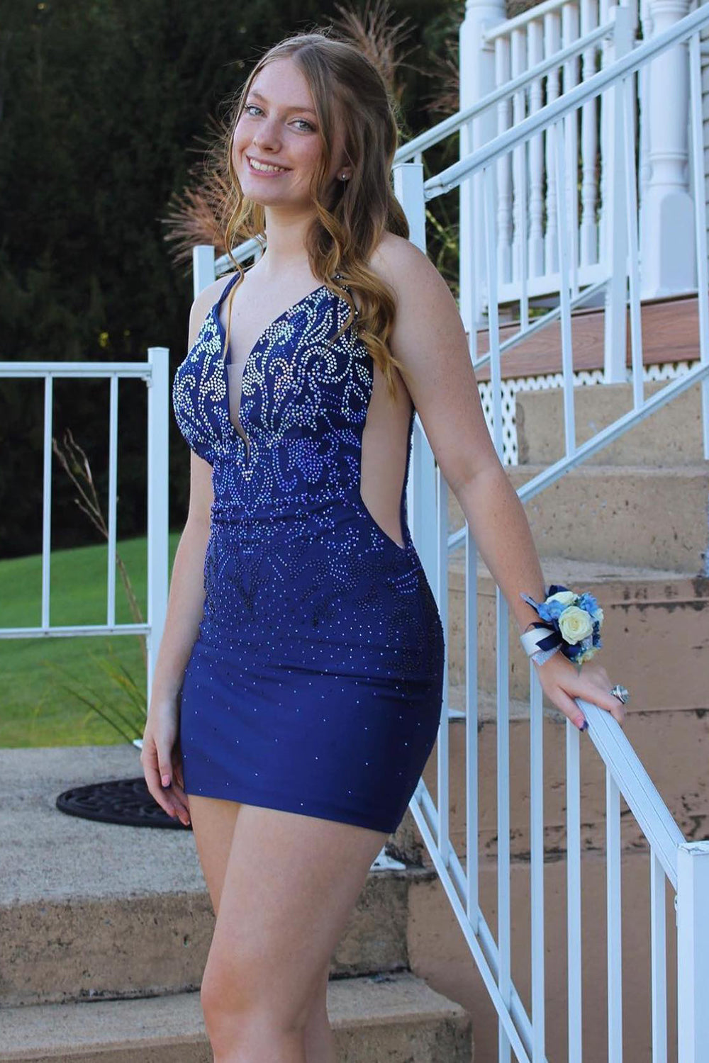 Royal Blue Homecoming Dresses Lace-Up Back Sequin Tight Short Cocktail Dresses