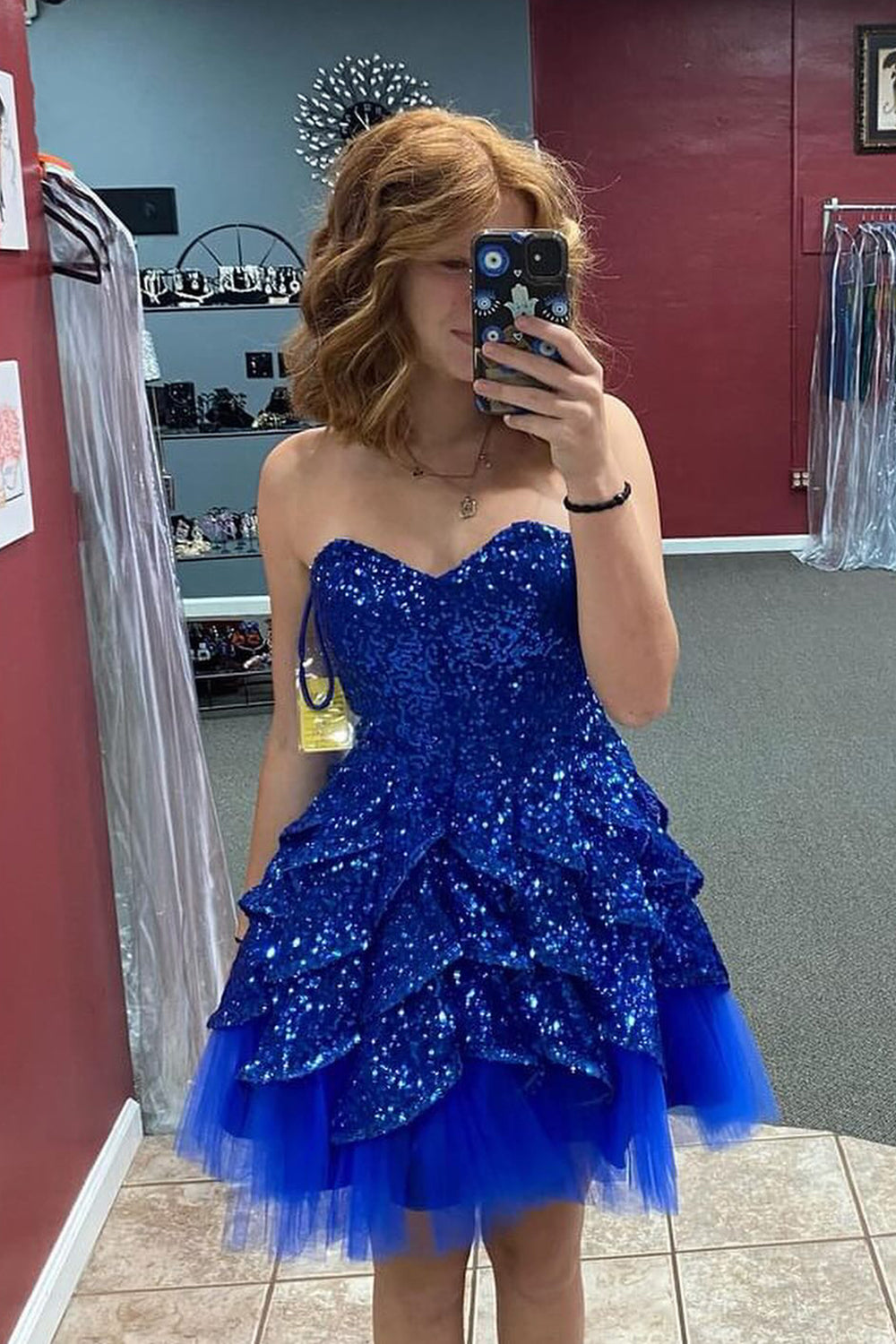 Royal Blue Homecoming Dresses Ruffled Strapless Short Cocktail Dresses
