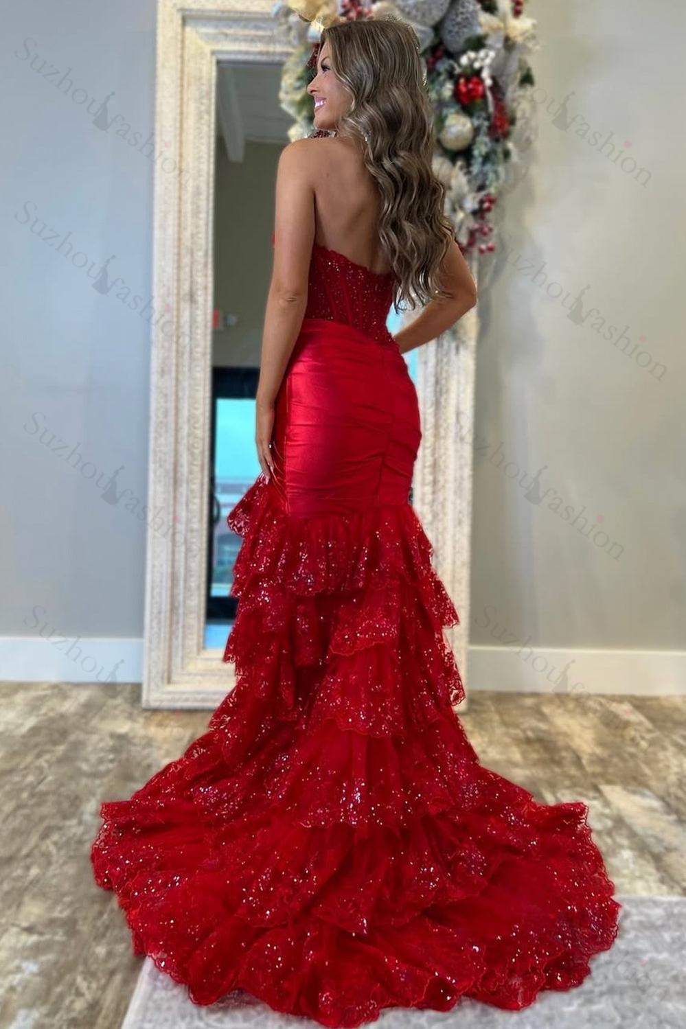 Royal Blue Prom Dress Mermaid Ruffled Formal Dress With Slit