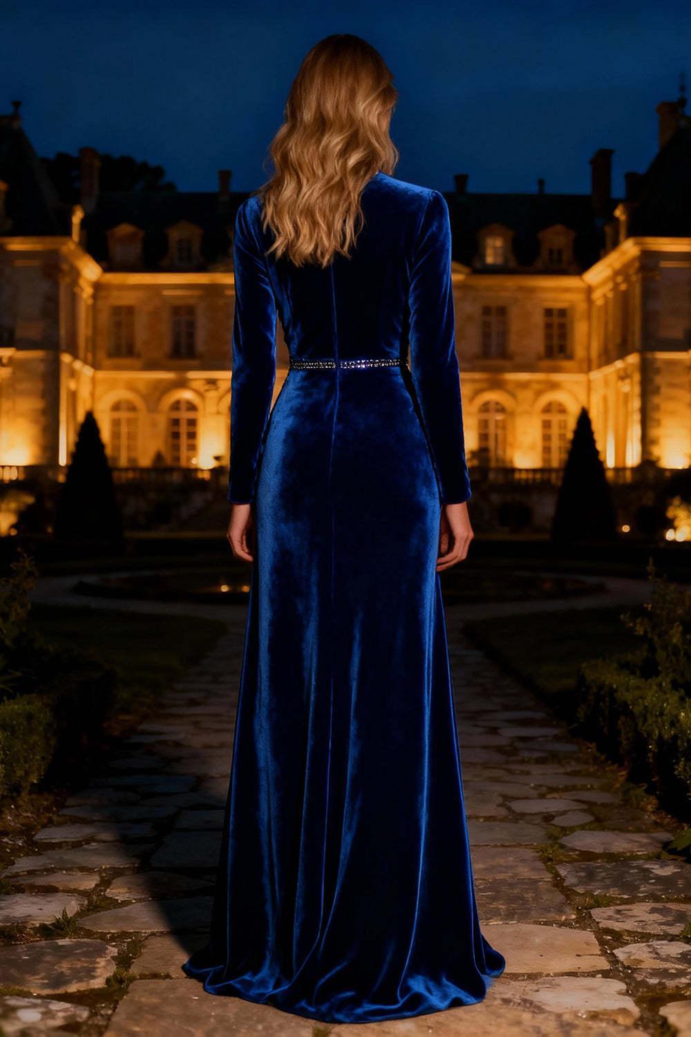 Suzhoufashion Royal Blue Velvet Long Mermaid Holiday Party Dress With Beading