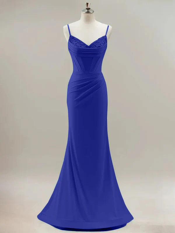 Royal Blue Mermaid Spaghetti Straps Corset Long Prom Dress With Beading - VelvetHem