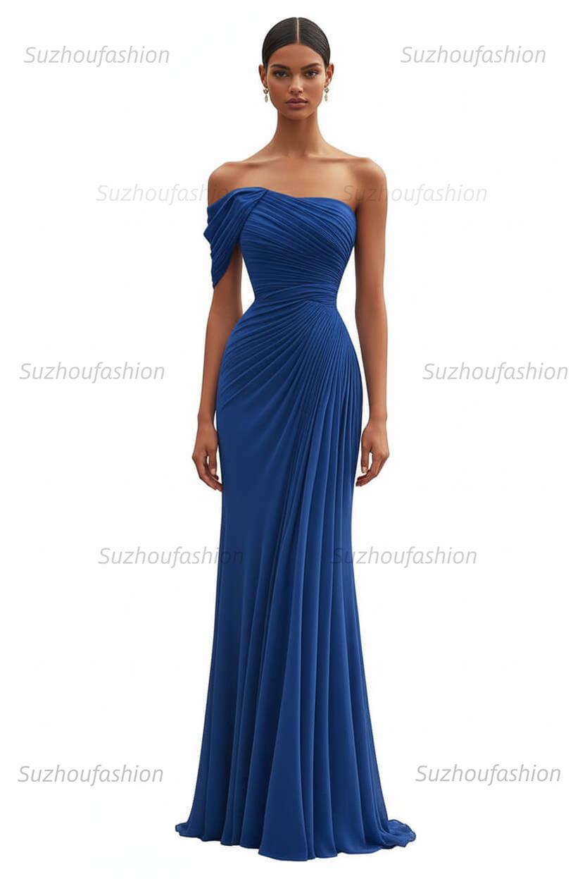 One Shoulder Ruched Mermaid Dark Green Wedding Guest Dress Long Formal Dress