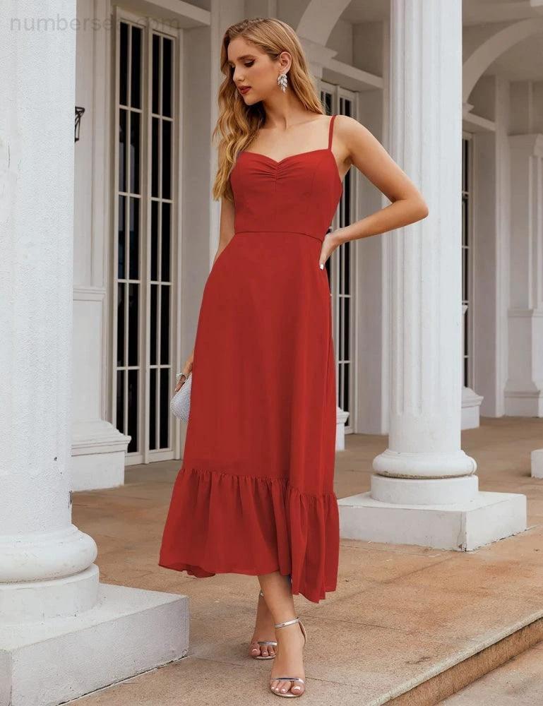 ZapDress Spaghetti Strap Chiffon Bridesmaid Dress Ankle Length Formal A Line Cocktail Party Homecoming Dress for Juniors (ZD16949)