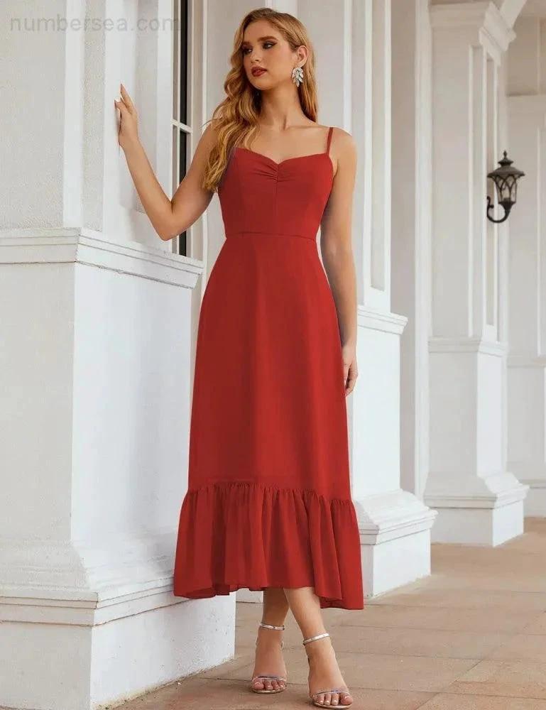 ZapDress Spaghetti Strap Chiffon Bridesmaid Dress Ankle Length Formal A Line Cocktail Party Homecoming Dress for Juniors (ZD16949)