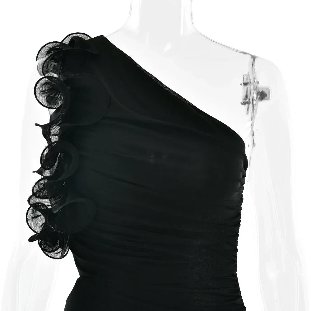 One Shoulder Ruffles Women Maxi Dress
