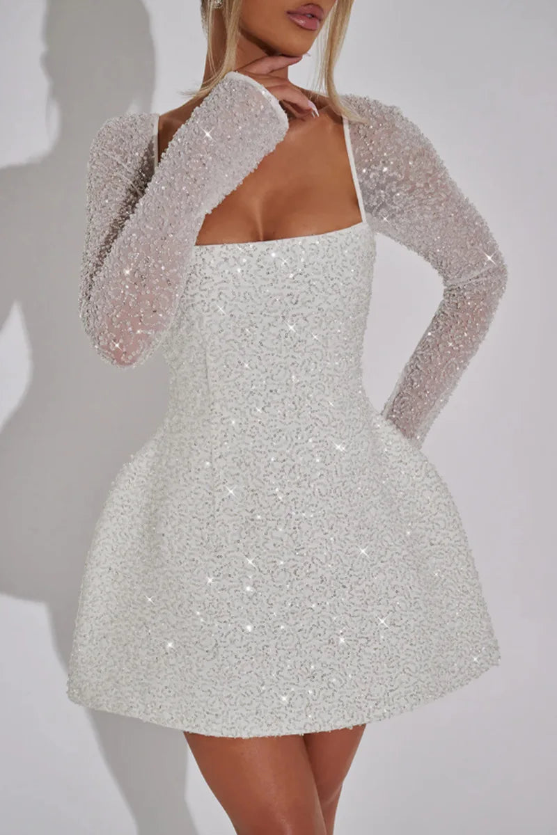 Women's Glitter Bandage Backless A - line Party Dress
