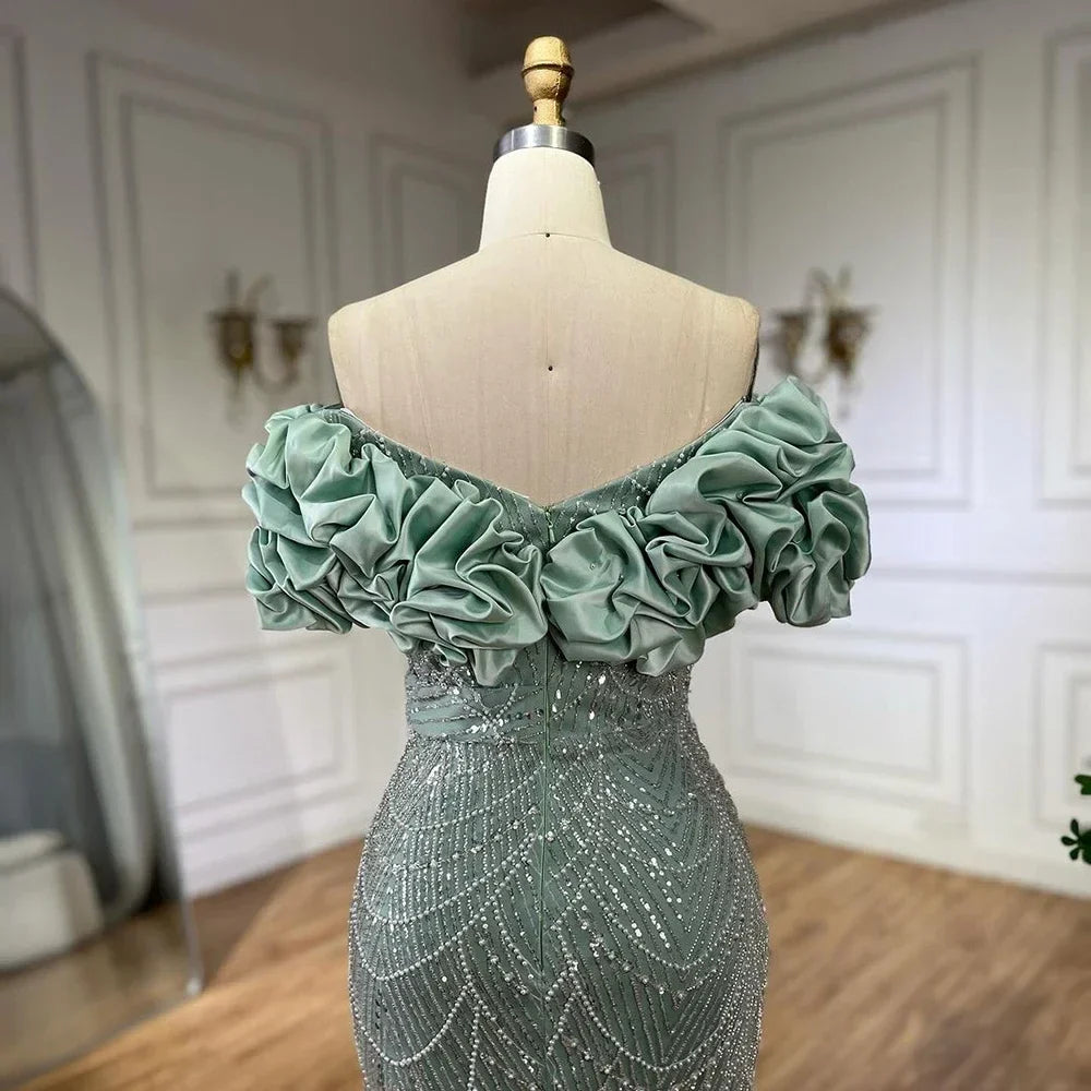 Zapdress Customized Sage Green Off Shoulder Mermaid Evening Dresses 2024 Arabic Formal Gowns For Women Wedding Party (ZD17307)